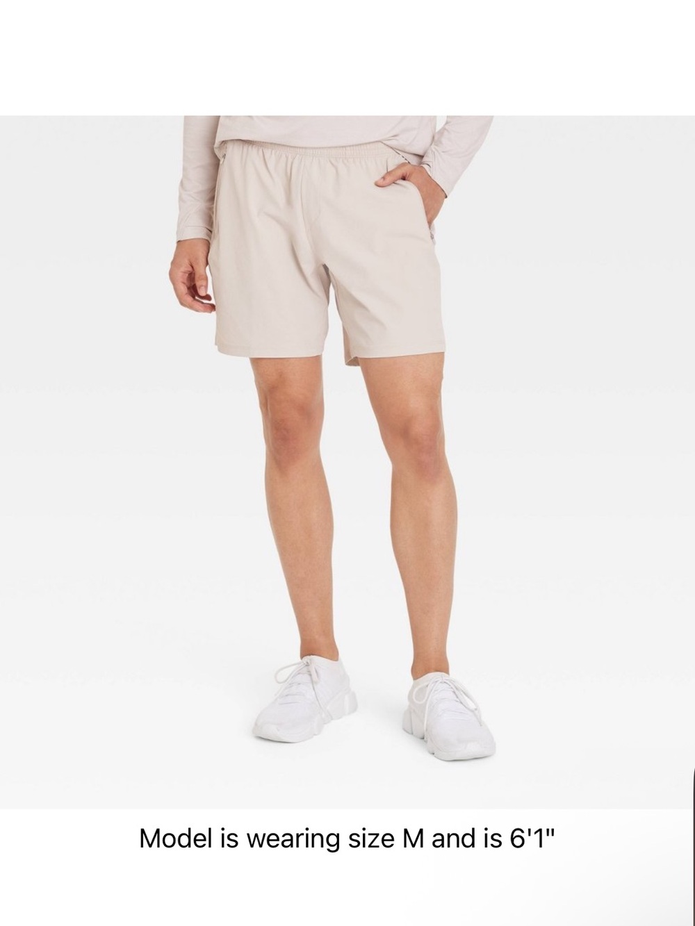 NWT Men's All in Motion drawstring Shorts in light beige 7” inseam zip pocket